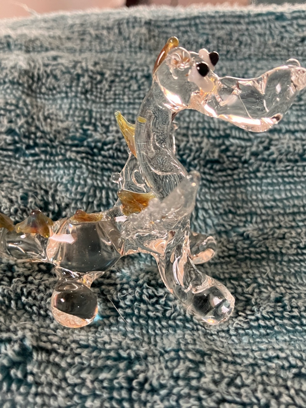 Hand Crafted Clear Glass Seahorse with Amber Accents